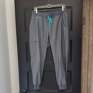 Gray Jogger Pants with Teal Drawstring